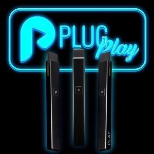 "Plug Play logo featuring premium cannabis vape products, known for sleek design and powerful performance."